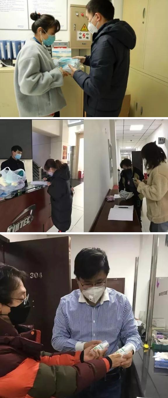 發(fā)放防護(hù)物資：口罩、手套、消毒液、洗手液
